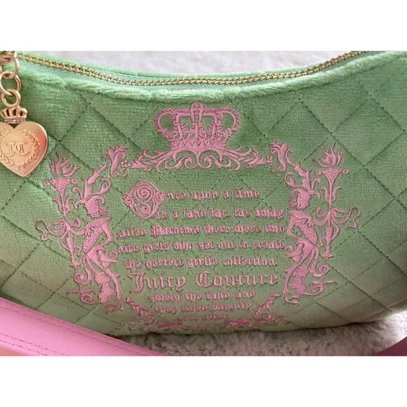 Juicy Couture Juicy Tale Shoulder Bag Retro Green Pink Quilted Bag Purse NEW - Picture 4 of 16